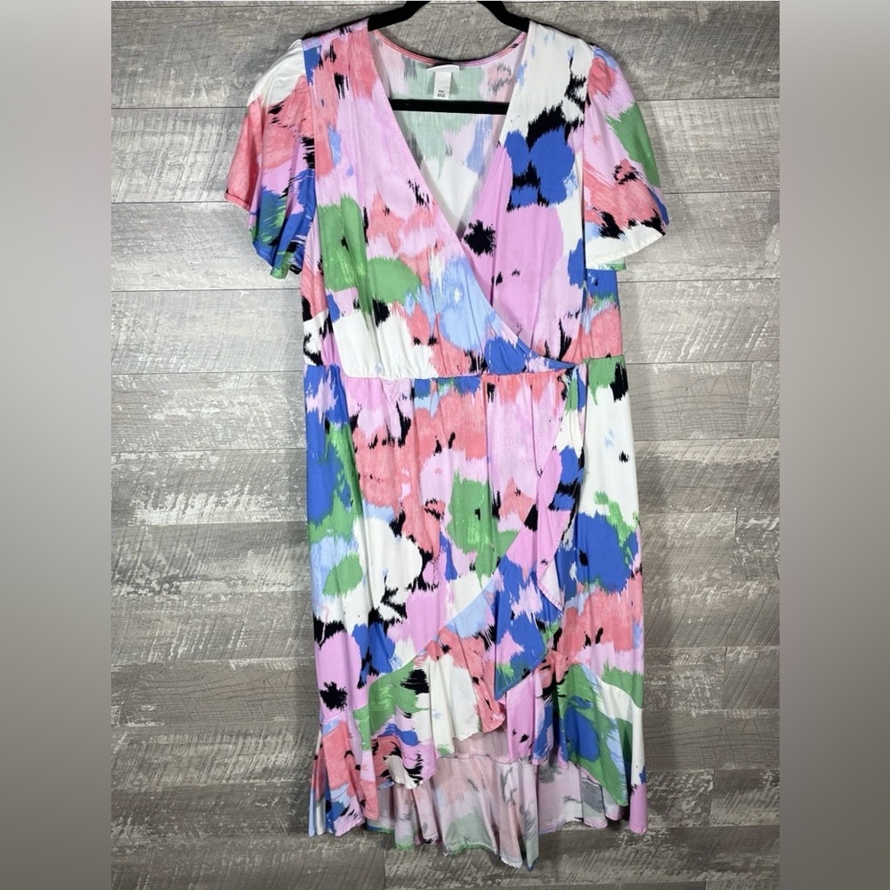 Ava & Viv Pink and Blue Flutter Sleeve Sundress